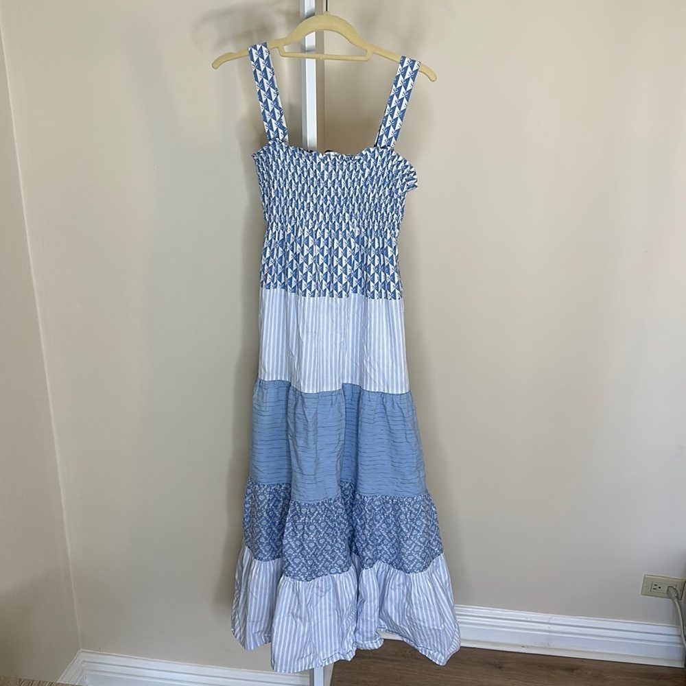 Sandro Tiered Printed Jacquard Poplin and Organza Midi Dress size 34 - Picture 3 of 8